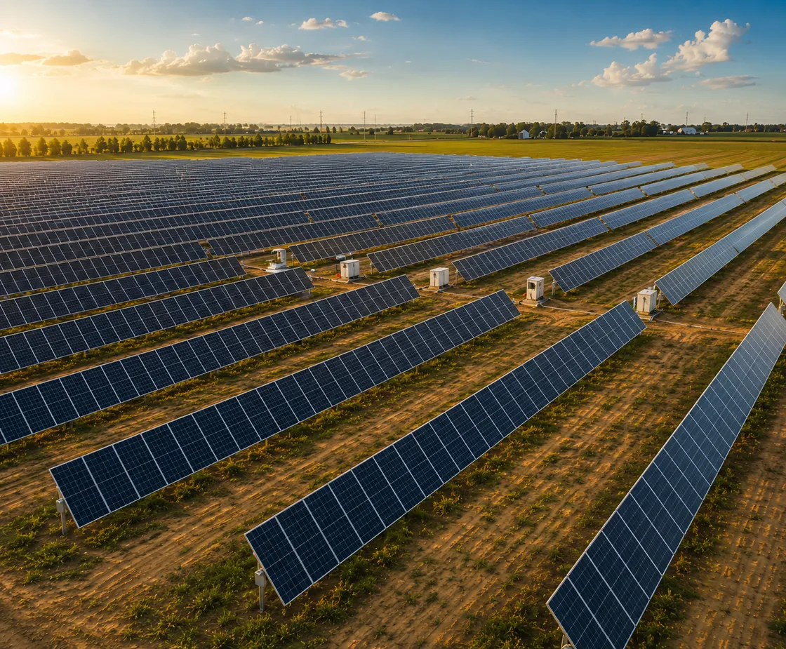 Gar Creek solar project, Kankakee County, Illinois — aerial view